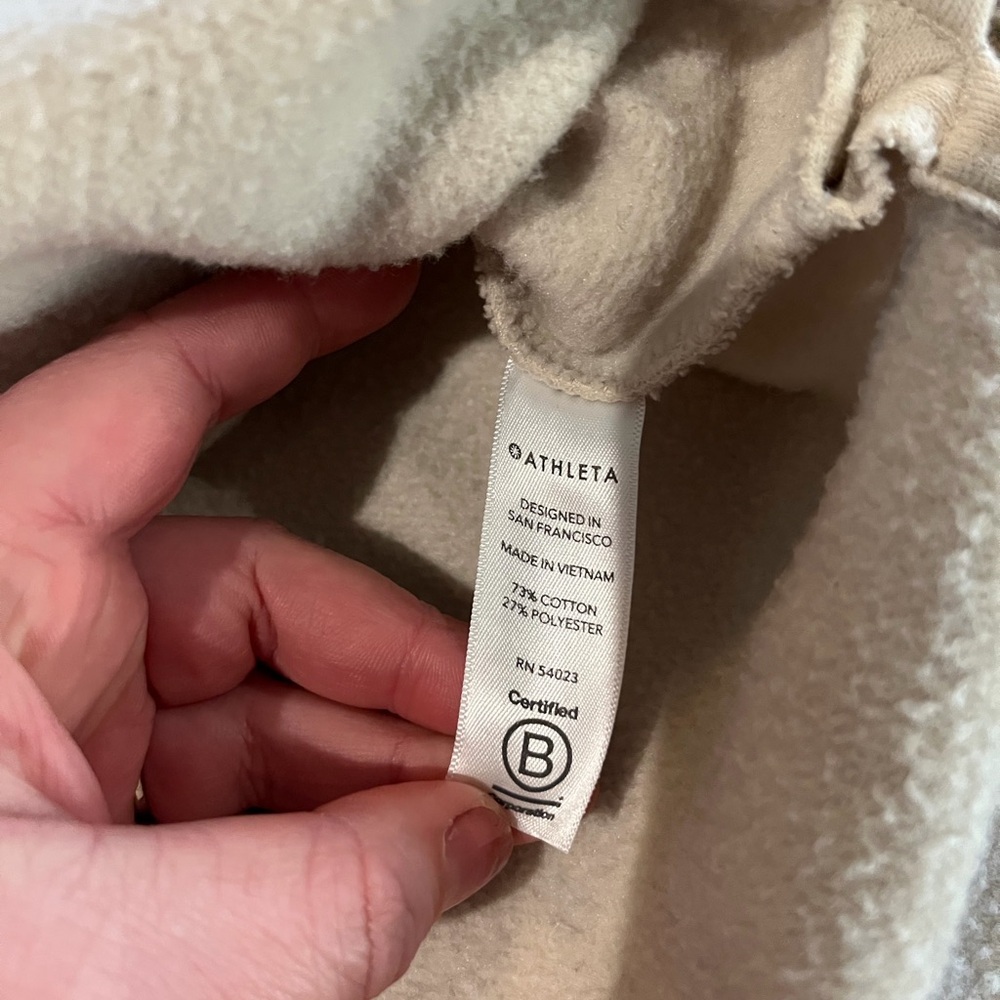 Athleta 24/7 Funnel Neck Sweatshirt Women Large Beige Athleisure Yoga Run - Picture 7 of 9